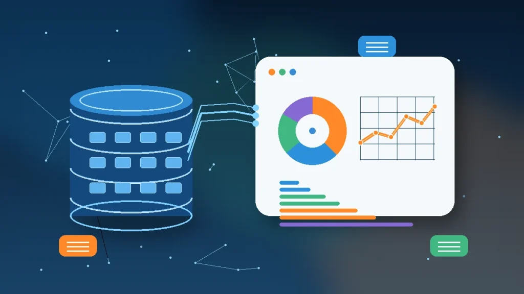 Diagram showing SQL Server data flowing through Power BI connector into interactive business dashboards
